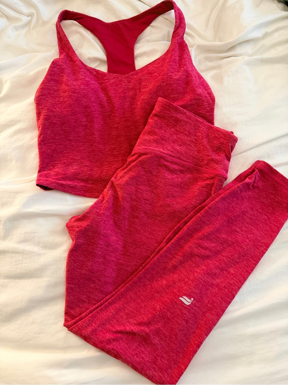 Fabletics Pink Heather Racerback Sports Bra & Leggings Set